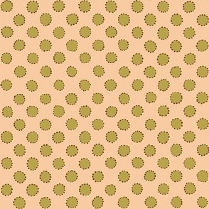Hand drawn puffball dots in olive green and cream color repeat pattern