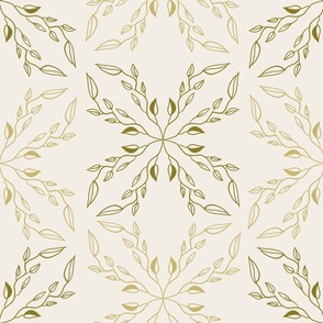 Olive Green and Yellow Gold Geometric Vines in Jumbo Scale