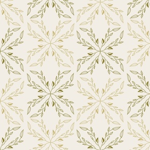 Olive Green and Yellow Geometric Botanical Vines in Large Scale