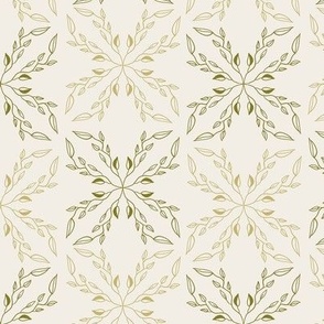 Neutral Geometric Vines  in Olive Green and Yellow in Medium Scale