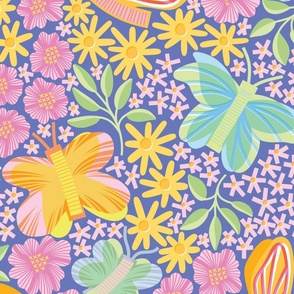 Whimsical Wildflower Butterfly Garden - Bright Colorful Kids' Pattern