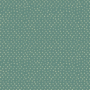 Whimsical polka Dots vintage dark  green and pale yellow,  gender neutral, shabby chic, 10"