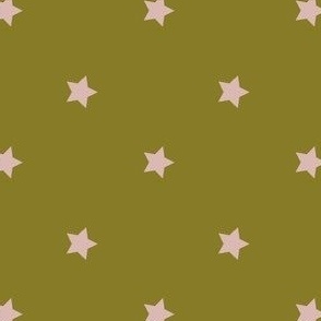 Pink Polka Stars with Olive Green in Medium/Large Scale