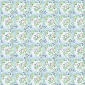 1:12 scale Dollhouse teal and pale green floral medallions for dollhouse fabric, wallpaper, and miniature decor