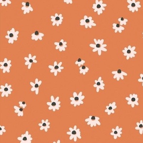 Tiny Blooms - Small white flowers on warm sienna brown repeat pattern