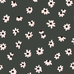 Tiny Blooms - White little petals on charcoal grey fabric pattern