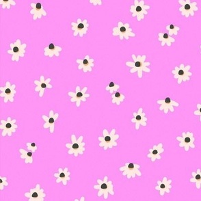 Tiny Blooms - Small white daisies on bright pink repeat floral pattern