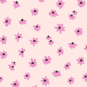 Tiny Blooms - Bright pink little flowers on cream fabric pattern