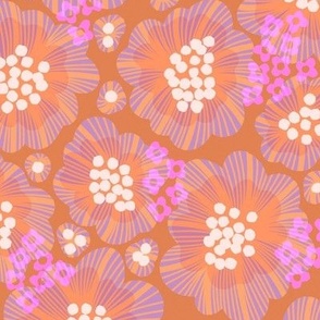 Minnie (Mid Size) - Billowing bold graphic flowers in pink, brown and cream pattern
