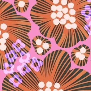 Minnie (XL Size) - Oversized charcoal and brown flowers on bright pink fashion print