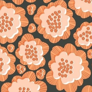 Riperton - Retro mod cloud flowers in cream, brown, and charcoal