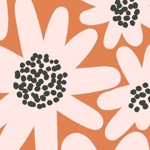 Windowbox (XL Size) - Oversized white and black bold flowers on brown print for fashion and decor