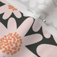 Windowbox (Mid Size) - Graphic bold mod flowers in cream, orange, and charcoal fashion pattern