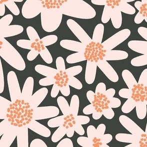 Windowbox (Mid Size) - Graphic bold mod flowers in cream, orange, and charcoal fashion pattern