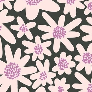 Windowbox (Mid Size) - Cream and mauve retro mod flowers on charcoal