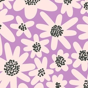 Windowbox (Mid Size) - Cream and charcoal mod florals on mauve