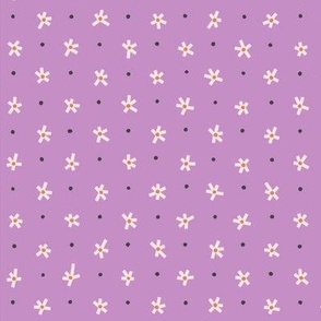 Dainty Blossoms - Sweet little white flowers on mauve repeat ditzy pattern
