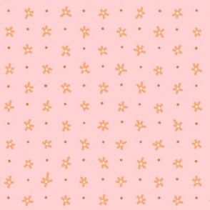 Dainty Blossoms - Dainty mod flowers on orange and pale pink