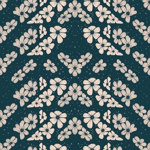 Chevron arrangement of small flowers on navy background