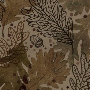 Autumn Confetti- Khaki Overlay- Dark- Large- Neutral Fall Leaves- Thanksgiving Home Decor- Earthy Tones Oak Leaves and Acorns- Taupe- Neutral Dark Brown