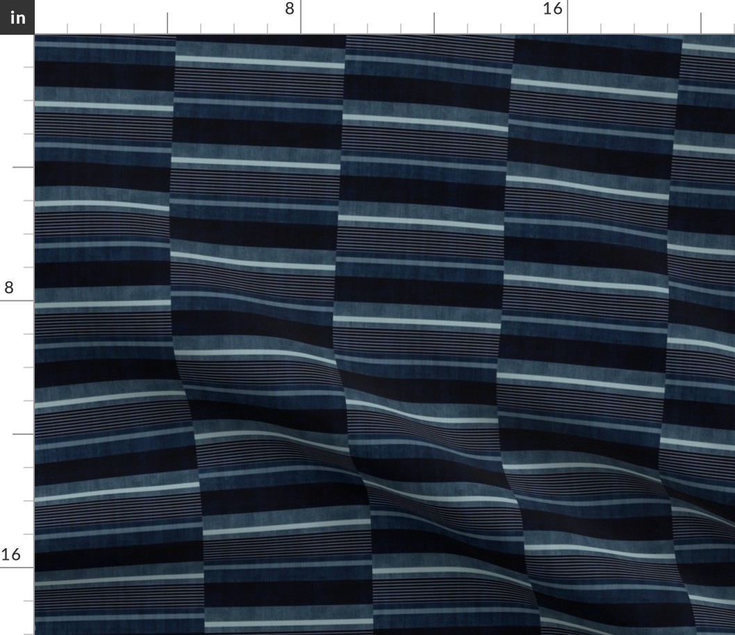 Staggered Stripe - Indigo, Blue, Navy,  (Medium Scale)