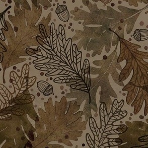 Autumn Confetti- Khaki Overlay- Dark- Medium- Neutral Fall Leaves- Thanksgiving Home Decor- Earthy Tones Oak Leaves and Acorns- Taupe- Neutral Dark Brown