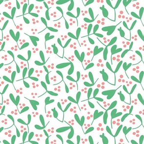 Christmas holly in green pink and white large