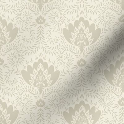 Moroccan floral damask style pattern- Beige color over Off white  // Small scale
