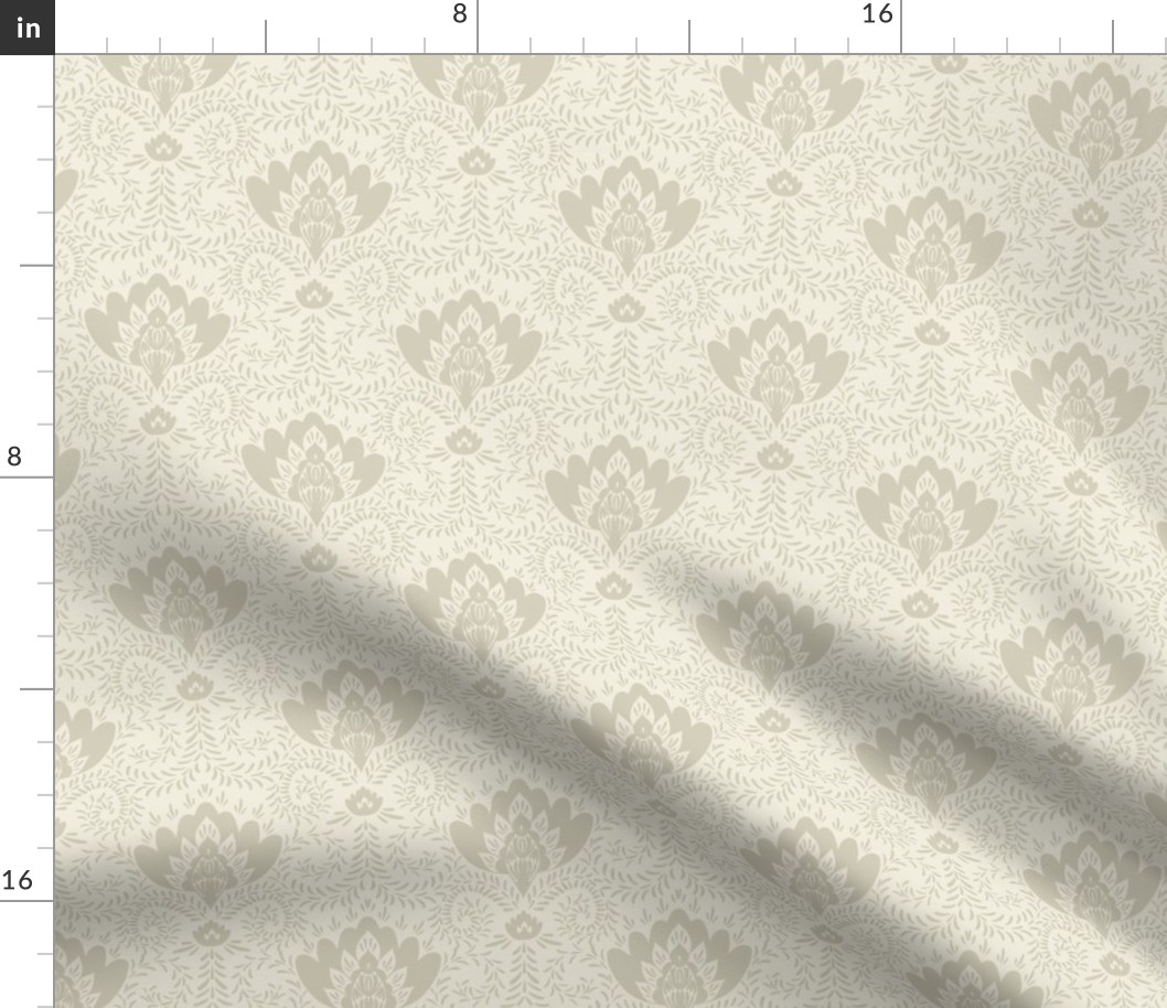 Moroccan floral damask style pattern- Beige color over Off white  // Small scale