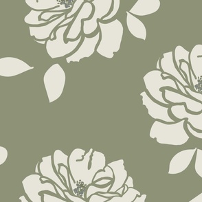 ROSIE - Large Sage Green and Cream Tossed Rose