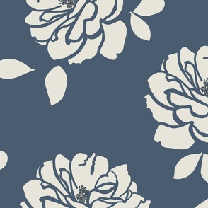 ROSIE - Large Navy and Cream Tossed Rose