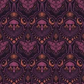 Gothic Nature Damask - medium - purple and orange 