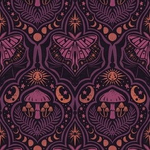 Gothic Nature Damask - small - purple and orange 