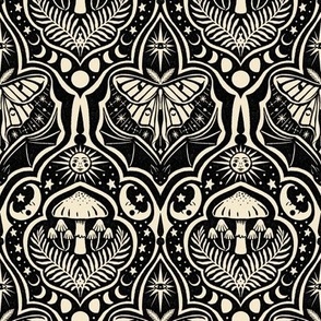 Gothic Nature Damask - small - black and cream 