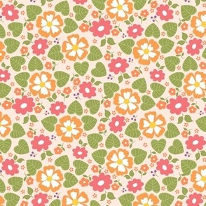 Whimsical Melon Orange Blossoms: Charming Floral Pattern for Spring Fashion and Home Decor