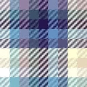 Plaid in purple, blue, cream and beige