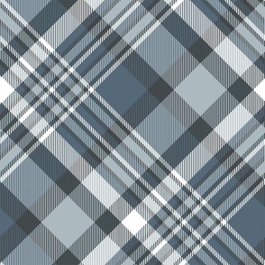 Plaid in muted blue, grey and white - diagonal