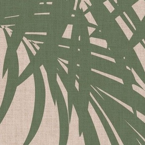 JUMBO palm leaves - green on blush, linen texture