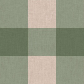 JUMBO gingham - green and blush, linen texture 