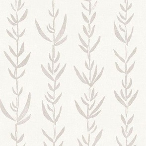 Bamboo Block Print, Natural Linen on Cream (large scale) | Bamboo fabric, block printed leaf pattern, neutral decor, natural plant fabric, botanical fabric, ivory cream with beige.