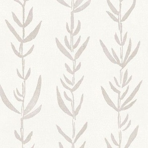 Bamboo Block Print, Natural Linen on Cream (xl scale) | Bamboo fabric, block printed leaf pattern, neutral decor, natural plant fabric, botanical fabric, ivory cream with beige.