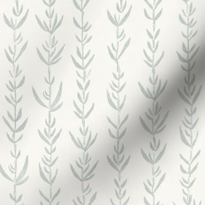 Bamboo Block Print, Sage Green on Cream | Bamboo fabric, block printed leaf pattern, neutral decor, natural plant fabric, botanical fabric, ivory cream, teal gray.