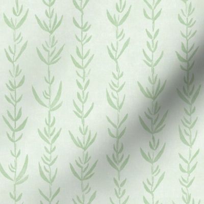Bamboo Block Print in Spring Green | Bamboo fabric, block printed leaf pattern, green plants, natural plant fabric, botanical fabric, fresh green leaves.