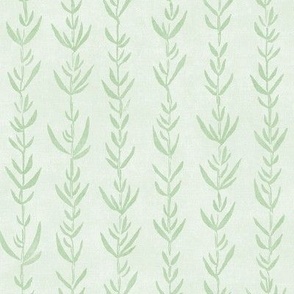 Bamboo Block Print in Spring Green | Bamboo fabric, block printed leaf pattern, green plants, natural plant fabric, botanical fabric, fresh green leaves.