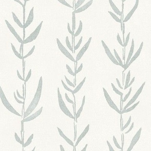 Bamboo Block Print, Sage Green on Cream (xl scale) | Bamboo fabric, block printed leaf pattern, neutral decor, natural plant fabric, botanical fabric, ivory cream, teal gray.