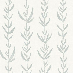 Bamboo Block Print, Sage Green on Cream (large scale) | Bamboo fabric, block printed leaf pattern, neutral decor, natural plant fabric, botanical fabric, ivory cream, teal gray.