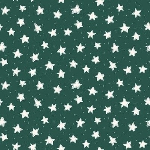 Stars / small scale / darkgreen playful magical coordinate pattern design