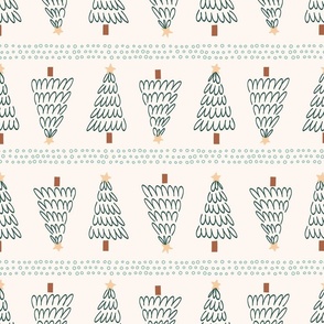 Trees / medium scale / beige green abstract pattern design of minimal Christmas trees for boho xmas decoration
