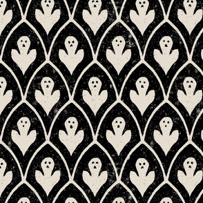 Gothic Leaf Ghost Window Wallpaper - Black and Bone - Medium
