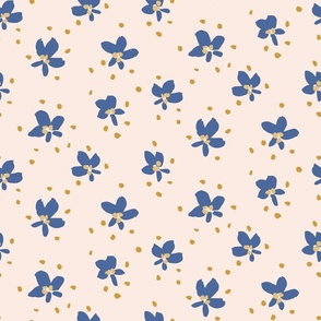 Falling Pollen floral pattern - cobalt blue, mustard, earthy yellow and peach // Big scale